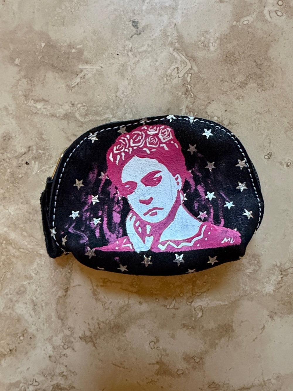 Black and Pink Frida Kahlo Art Coin Pouch